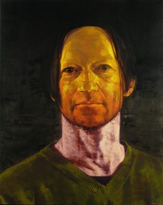 Self-portrait with mask. Vinyl on wood, 125x100cm.